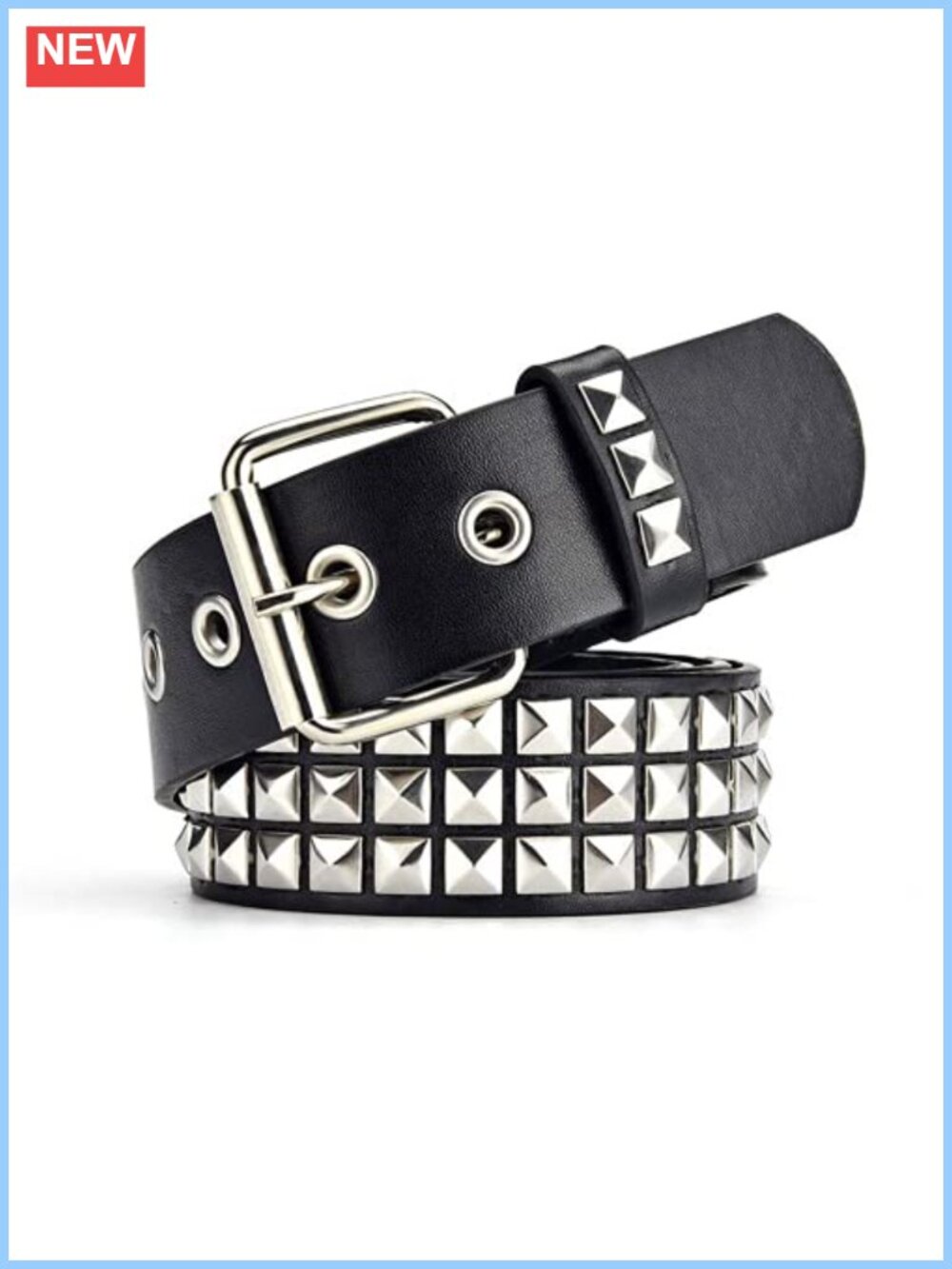 FOCAST Studded Belt Punk Rock Rivet Belt with Bright Metal Pyramid
